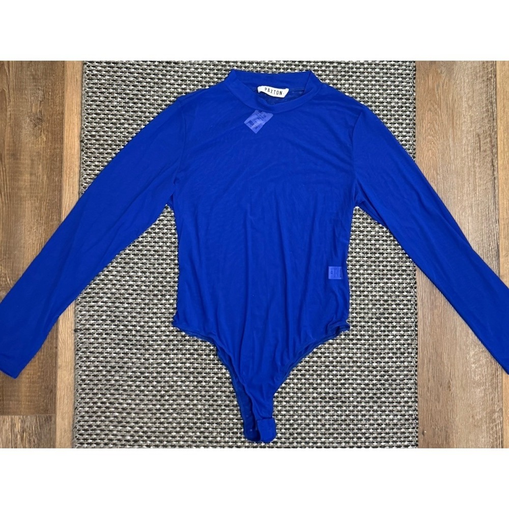 Paxton Womens Sexy Mesh‎ Long Sleeve Bodysuit Royal Blue Sz 1X